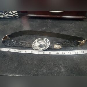 Vintage Western Leather Belt with Horse Buckle